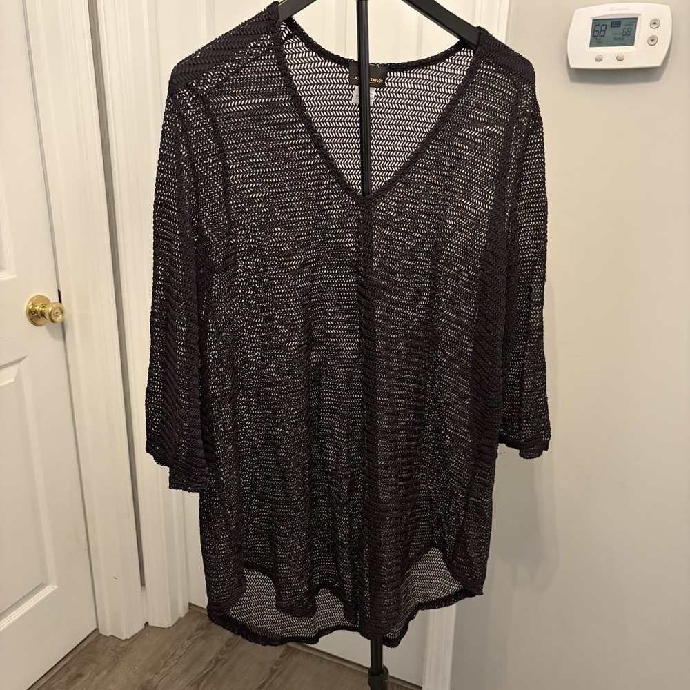 Jordan Taylor Black Mesh Swimsuit Cover Up Vintage Made In USA Sheer Chevron EUC